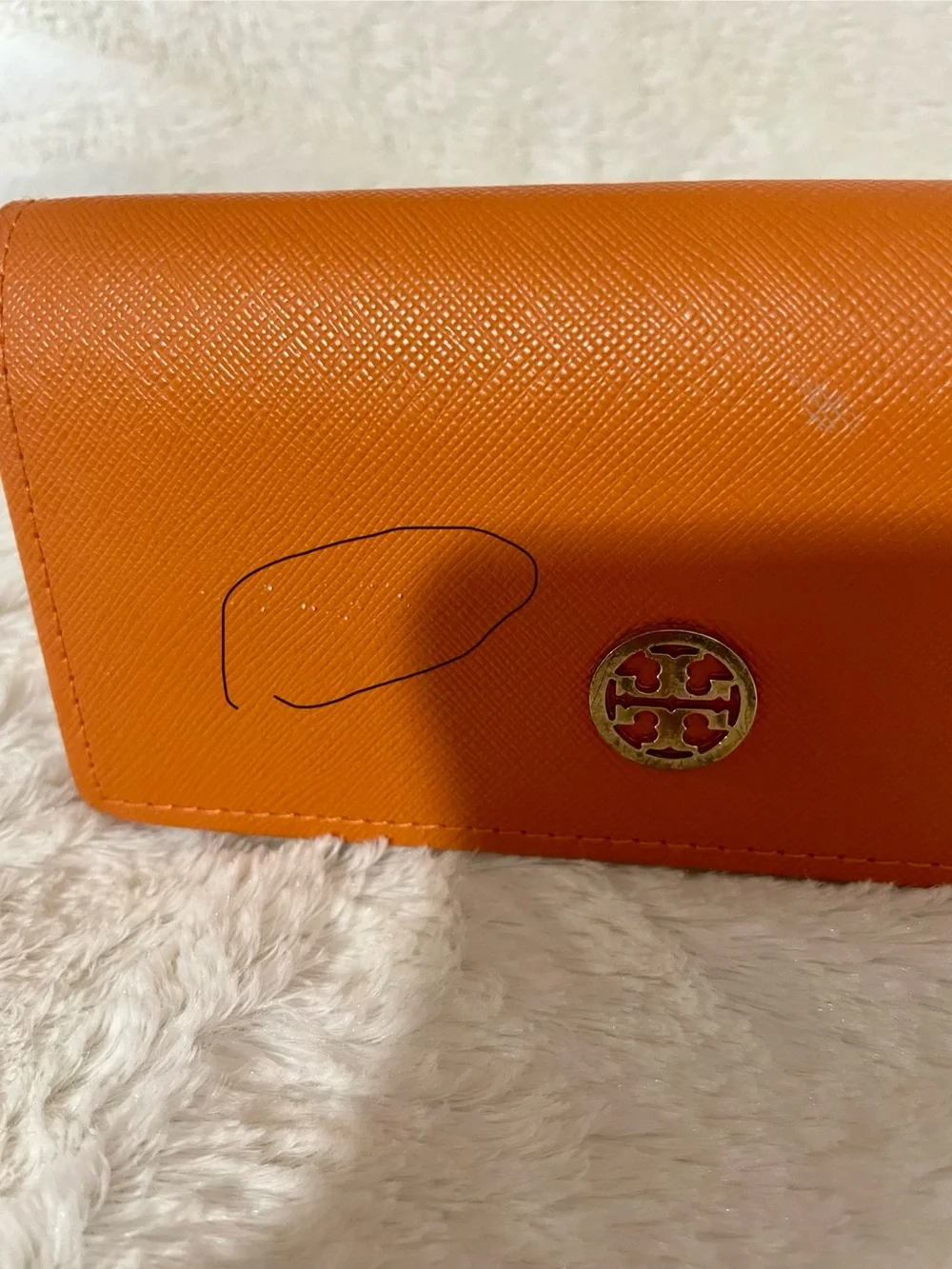 Tory Burch Burnt Orange Leather Logo Sun Glasses Case